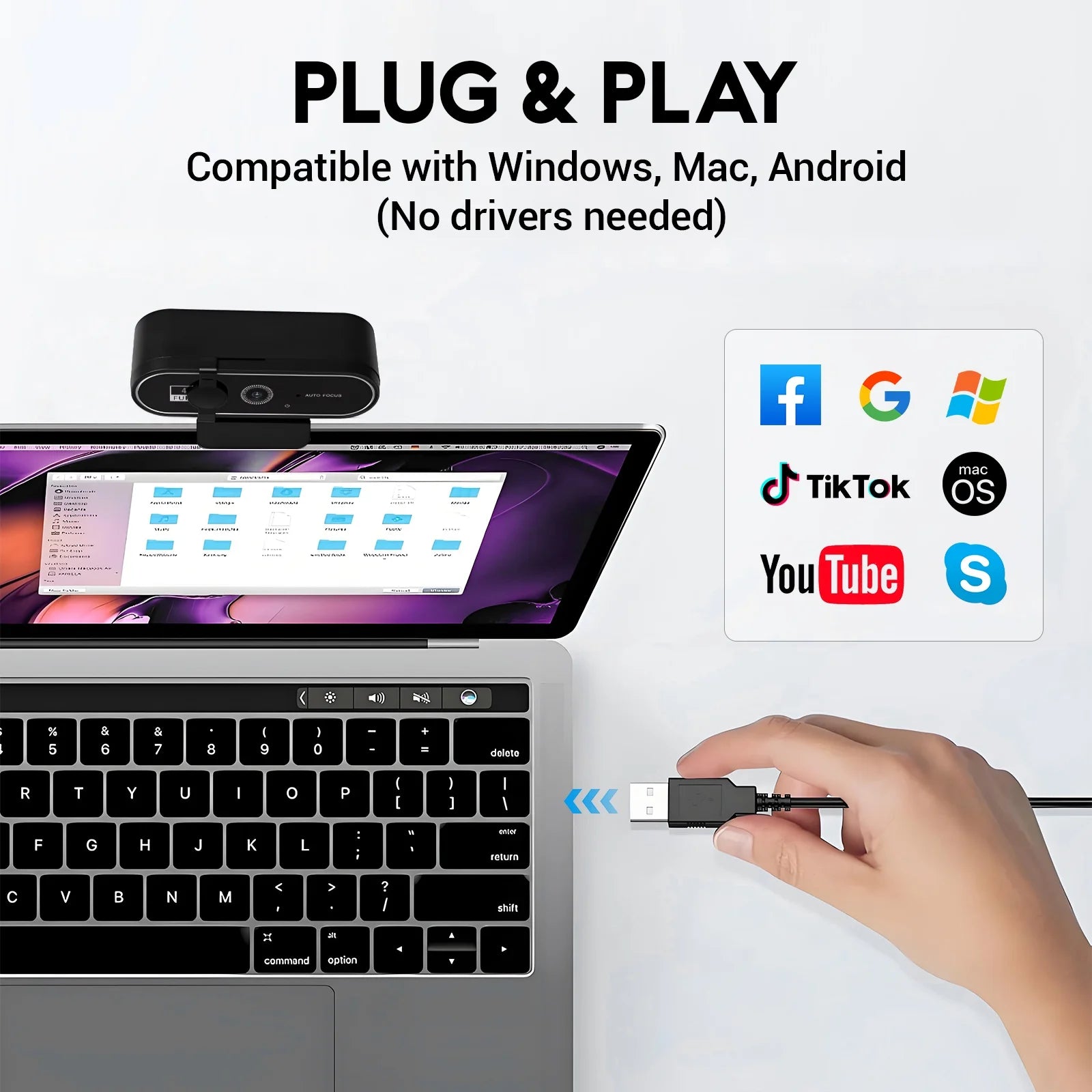 Webcam 4K HD USB Autofocus PC Webcam with Dual Mics for Xbox Laptop Computer Gaming Webcam