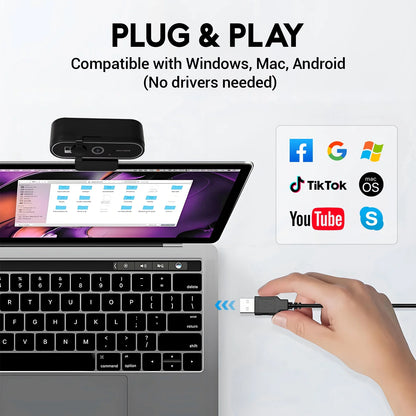 Webcam 4K HD USB Autofocus PC Webcam with Dual Mics for Xbox Laptop Computer Gaming Webcam