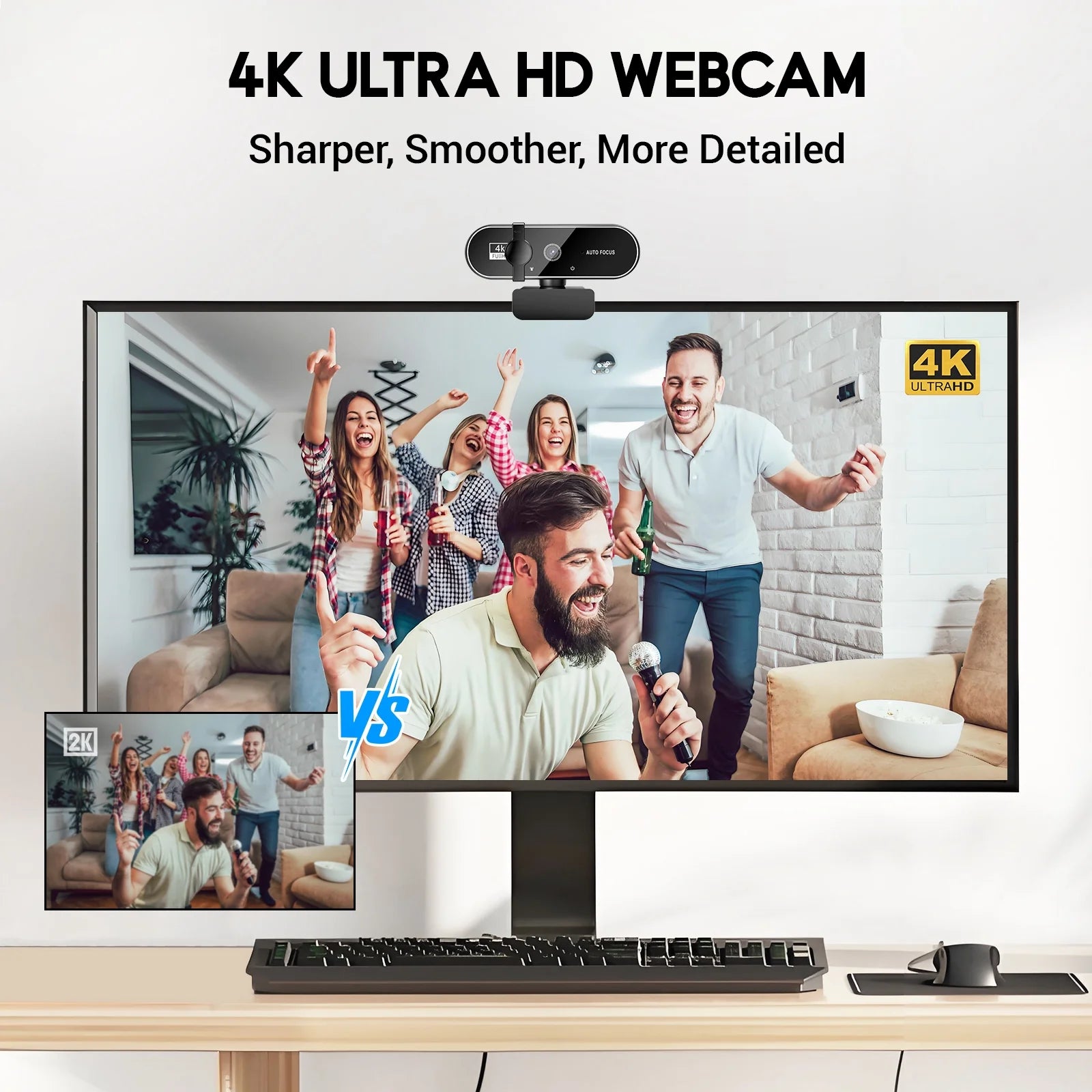Webcam 4K HD USB Autofocus PC Webcam with Dual Mics for Xbox Laptop Computer Gaming Webcam
